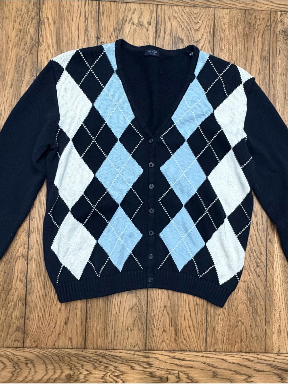 Brandy Melville John Galt Elizabeth Argyle Cardigan Navy Light Blue White Cotton - Picture 8 of 10